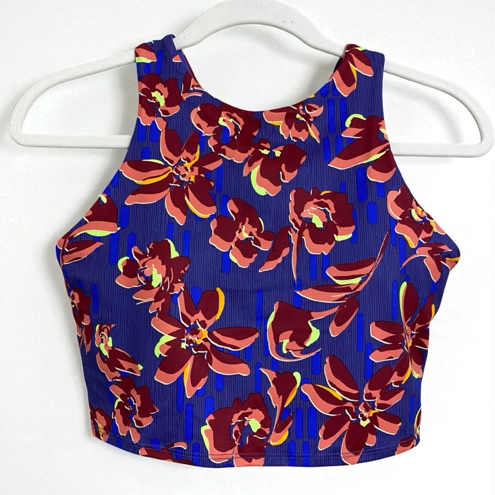 Athleta NEW Conscious Crop Printed Floral Sports Bra Long Yoga Active Top Size S
